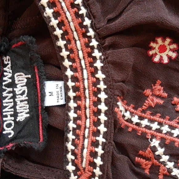 Johnny Was Silk Brown Embroidered Blouse Size S - Picture 5 of 7